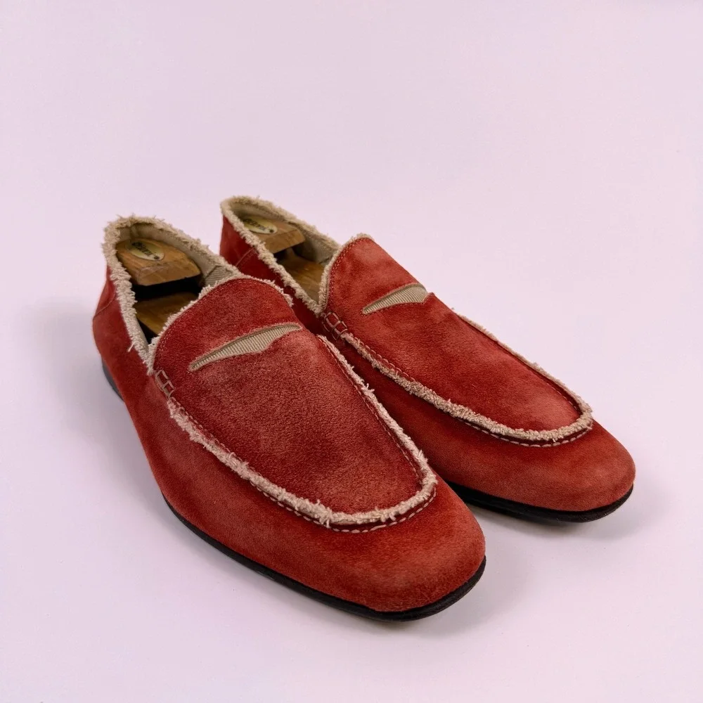 Donald J Pliner Suede Loafers Mens 12 M Vian Frayed Trim Old Money Made In Italy